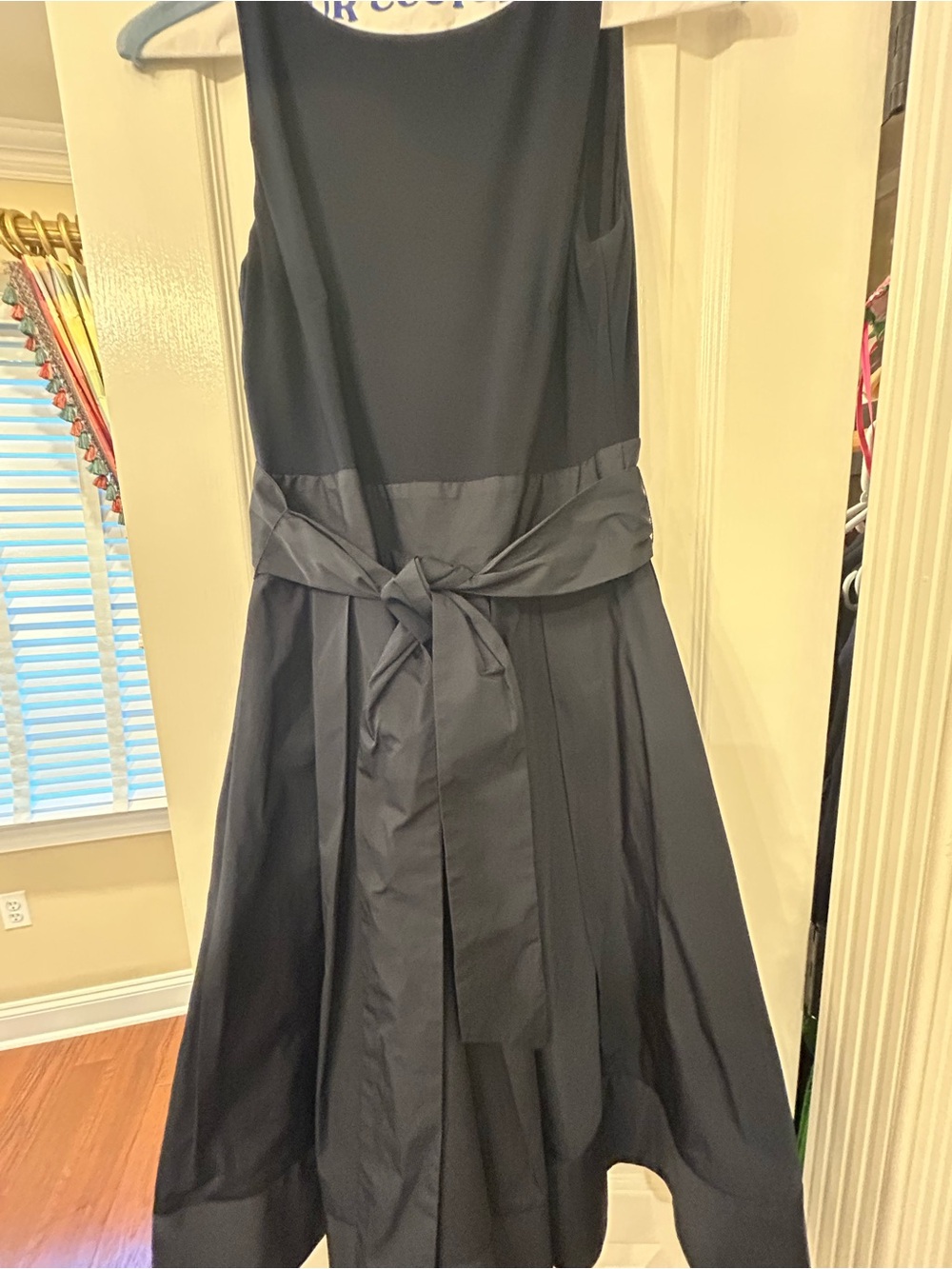 Lauren Ralph Lauren Navy Sleeveless Midi Dress with Waist Tie